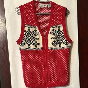 Vintage Baxter & Wells Womens Vest Red White Full Zip Size S Acrylic Wool